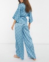 Modré saténové pyžamo košeľa defekt 36 Značka Asos Design