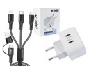 MOCNA MAŁA ŁADOWARKA SIECIOWA 40W 2xUSB-C PD Z MOCNYM KABLEM NYLON 5W1 A-C