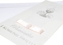 Сувенирная открытка ко Святому Причастию с конвертом и розовым бантом.