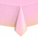 Скатерть на день рождения Розовая с золотыми точками 137х274см