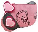 Сумка с светло-розовой лошадкой с именем, кошелек, повязка-сердечко.