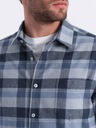 Flanelowa koszula męska w kratę niebiesko-szara V1 OM-SHCS-0150 XL Kolor niebieski