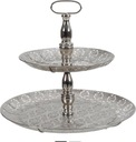 БОЛЬШО ДЕКОРАТИВНАЯ МЕТАЛЛИЧЕСКАЯ ТАРЕЛКА, 2 ЯРУСА, СЕРЕБРЯНАЯ ВЫВОД 49 СМ