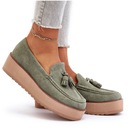 ЖЕНСКИЕ МОКАСИНЫ НА ПЛАТФОРМЕ С БАХОЙ, ЗЕЛЕНЫЕ 36