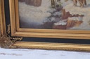 Olejomaľba Vlci v zimnej scéne - Zlatý veľký rám Výška produktu 113 cm