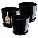 3 цветочных горшка 16 см с крышкой и черной подставкой