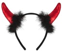 Повязка на голову с красными рогами дьявола и меховым костюмом дьявола, курица на Хэллоуин