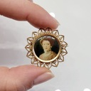 Broszka pozłacana stara fotografia XIX w. kobieta portret