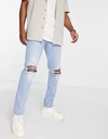 Asos Design kqa spodnie zwężane ripped niebieskie jeans W32/L34 Kolor niebieski