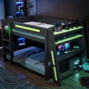 Двоярусне ліжко 140x200 ігрове з письмовим столом, полицями, LED та USB, чорно-зелене
