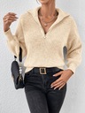 SWETEREK ZE STÓJKĄ Z ROZPINANYM DEKOLTEM LUŹNY BEŻOWY CASUAL SHEIN M 38