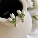 Серьги-гвоздики «Цветок тюльпана» Золотисто-Зеленые