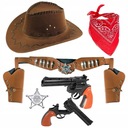 КОМПЛЕКТ КОВБОЙСКИЙ НАРЯД ДЕТСКАЯ ШЛЯПА БАНДАМА КОБУРА 2 ЗНАЧКА РЕВОЛЬВЕРЫ