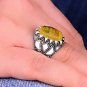 925K Oval Natural Amber Men's RingTurkish Handcrafted Silver Ring Stan opakowania oryginalne