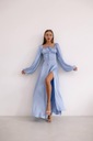 Dámske maxi šaty dlhé s rozparkom saténové ženské elegantné S Dominujúca farba modrá