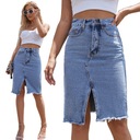 MODA SPÓDNICA JEANSOWA Z ROZCIĘCIEM OŁÓWKOWA ELEGANCKA MIDI NIEBIESKI R.S