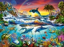 ПАЗЛ 300 ПАЗЗЛ ПОДВОДНЫЙ РАЙ ДЕЛЬФИНЫ РЫБЫ КОРАЛЛОВЫЙ РИФ 8+ РОЛИК