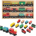 ДЕРЕВЯННЫЙ ПОДНОС С МАГНИТОМ, ЛОКОМОТИВ, ВАГОНЫ, 13 ЭЛЕМЕНТОВ