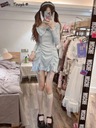 Lace Kawaii Lolita Sweet Dress Women mašľa japonská Dominujúca farba modrá
