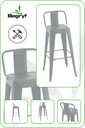 Krzesło metalowe z oparciem stołek BAROWY srebrno szary trwały mocny loft EAN (GTIN) 5906138366986