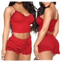 КРАСНАЯ КРУЖЕВНАЯ ХЛОПКОВАЯ ПИЖАМА С КОРОТКОЙ ФУТБОЛКОЙ M/L