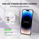 RYCHLÁ SÍŤOVÁ NABÍJEČKA USB-C, USB-A 30W + KABEL USB-C na USB-C 3.0 3.0A Kód výrobce HYTO PD Charger 30W USB Type C Fast Charger