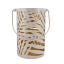 LAMPION METAL PUDROWY RÓŻ W LIŚCIE MAŁY 12X19,5CM