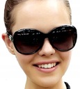 Черные большие женские солнцезащитные очки с серебристыми вставками