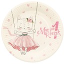 TALERZYKI TALERZYK PAPIEROWY RÓŻOWY KOTEM MAM JUŻ ROCZEK URODZINY
