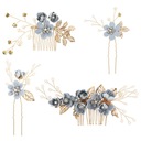Маленький синий свадебный гребешок, головной убор для волос с цветочным узором, свадебный головной убор