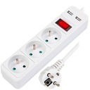 УДЛИНИТЕЛЬ ПИТАНИЯ ПЕРЕКЛЮЧАТЕЛЬ ТОЛСТАЯ ВЕРЕВКА 3 РАЗЪЕМА 2xUSB 2.1A 5M