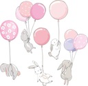 Naklejka na ścianę z uroczymi królikami i balonami dla dzieci różowe
