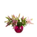 Стеклянная шаровая ваза, амарант, прозрачная, ширина 19 см.