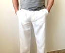 Zara ľanové pánske nohavice 100%Len L/XL Dominujúca farba biela