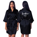 Женский ЧЕРНЫЙ АТЛАСНЫЙ ХАЛАТ На свадьбу Свадебный прием Для СВИДЕТЕЛЯ С узорами надписей