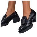 CZARNE MOKASYNY PÓŁBUTY DAMSKIE NA OBCASIE SŁUPKU ELEGANCKA KLAMRA r 41