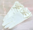 Белые атласные перчатки для причастия с бантом и жемчугом для первого причастия