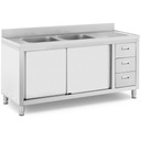 СТОЛ ДЛЯ ОБСТОЯТЕЛЬНОГО ШКАФА С РАКОВИНОЙ, НЕРЖАВЕЮЩАЯ СТАЛЬ, 2 ОТДЕЛЕНИЯ, 160X60X95 СМ