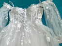 Svadobné šaty zviazané bufiaste odnímateľné rukávy výstrih srdce trblietky 38 M Dĺžka po zem
