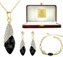 Комплект золотых украшений, позолоченные черные каплевидные цирконы, элегантная гравировка.