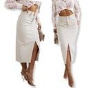 ДЛИННАЯ ДЖИНСОВАЯ ЮБКА С РАЗРЕЗОМ, БЕЖЕВАЯ, ДЛЯ ПОХУДЕНИЯ, РАЗМЕРЫ PL