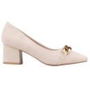 БЕЖЕВЫЕ ЗАМШЕВЫЕ ТУФЛИ НА КАБЛУКЕ, ЭЛЕГАНТНАЯ ЖЕНСКАЯ ОБУВЬ. ЭКО-КОЖА