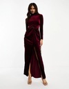 Asos Design NH2 rev velúrové maxi šaty stojačik výrez L Dominujúca farba červená