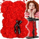 BEAR WITH ROSES RED 28cm BOX BOUQUET OF FLOWERS ORNAMENT GIFT FOR VALENTINE'S DAY