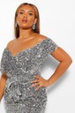 КОКТЕЙЛЬНОЕ ПЛАТЬЕ BOOHOO 48 С ОТКРЫТЫМИ ПЛЕЧАМИ ЧЕРНОЕ МИДИ