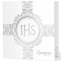 ПРИГЛАШЕНИЕ к ПЕРВОМУ СВЯТОМУ ПРИЧАСТНИЮ + конверт с серебряными цветами для причастия