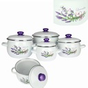 НАБОР ЭМАЛЬНЫХ ГОРШКОВ НАБОР 8 ПРЕДМЕТОВ, УКРАШЕННЫХ ЛАВАНДОВЫМ УЗОРОМ ИНДУКЦИЯ