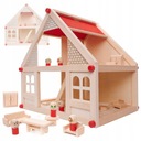 Drevený domček 40 cm pre bábiky + nábytok a ľudí