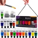 АКРИЛОВЫЕ КРАСКИ БОЛЬШОЙ НАБОР КРАСОК + КИСТИ + СРЕДНЯЯ, ЗОЛОТО МЕТАЛЛИК