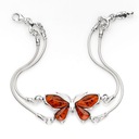 Strieborný náramok - jantárový motýľ